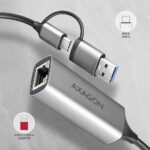 AXAGON ADE-TXCA USB-C + USB-A Gigabit Ethernet Adapter Grey - Image 6