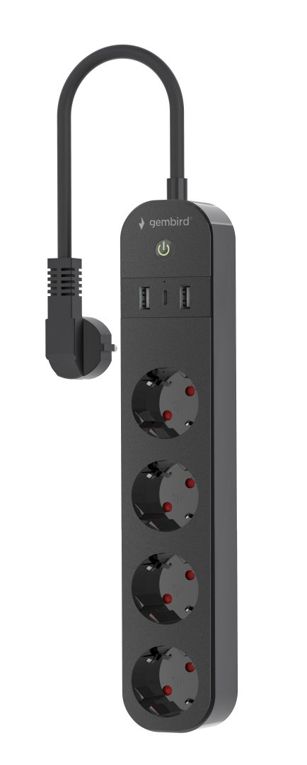 Gembird Smart power strip with USB charger 4 sockets Black - Image 3
