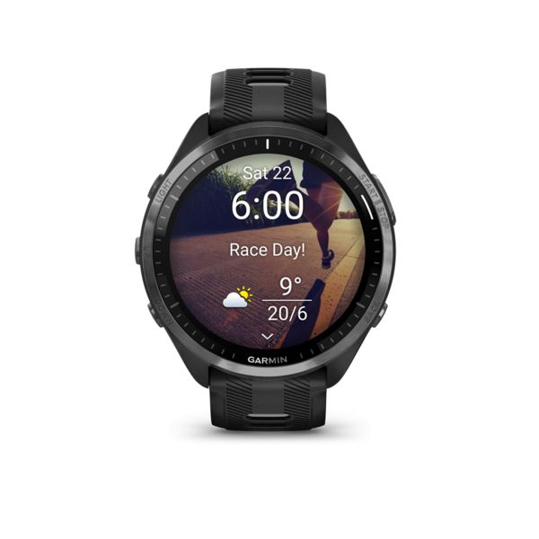 Garmin Forerunner 965 Carbon Grey DLC Titanium Bezel with Black Case and Black/Powder Grey Silicone Band - Image 2