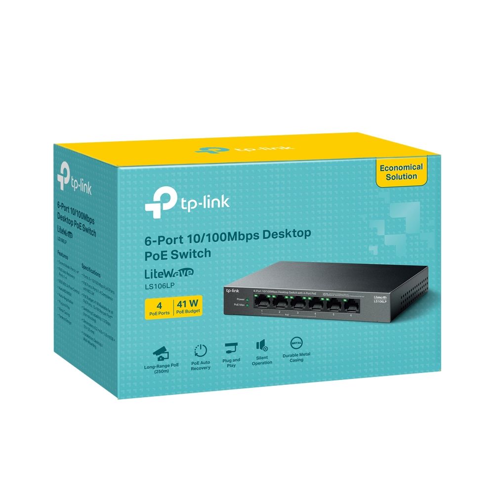 TP-Link LS106LP 6-Port 10/100Mbps Desktop Switch with 4-Port PoE - Image 4