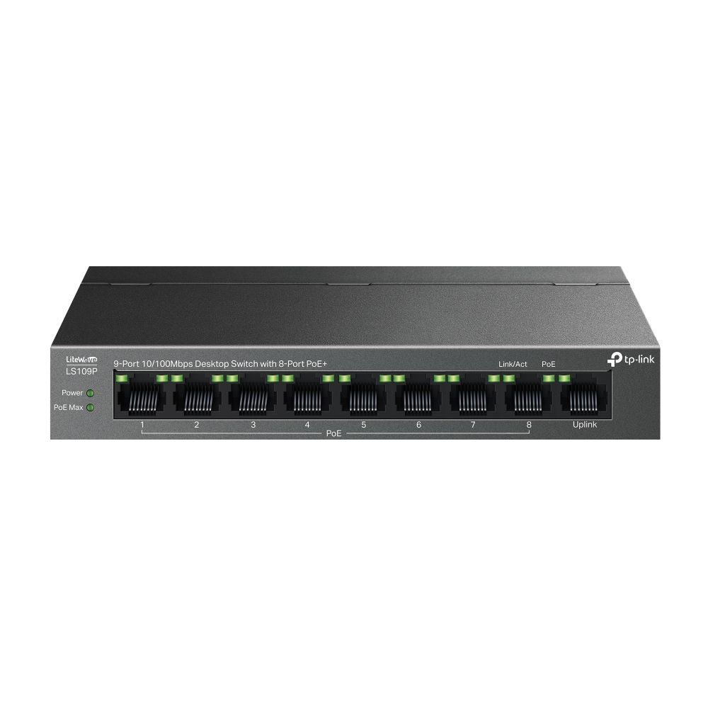 TP-Link LS109P 9-Port 10/100Mbps Desktop Switch with 8-Port PoE+ - Image 1