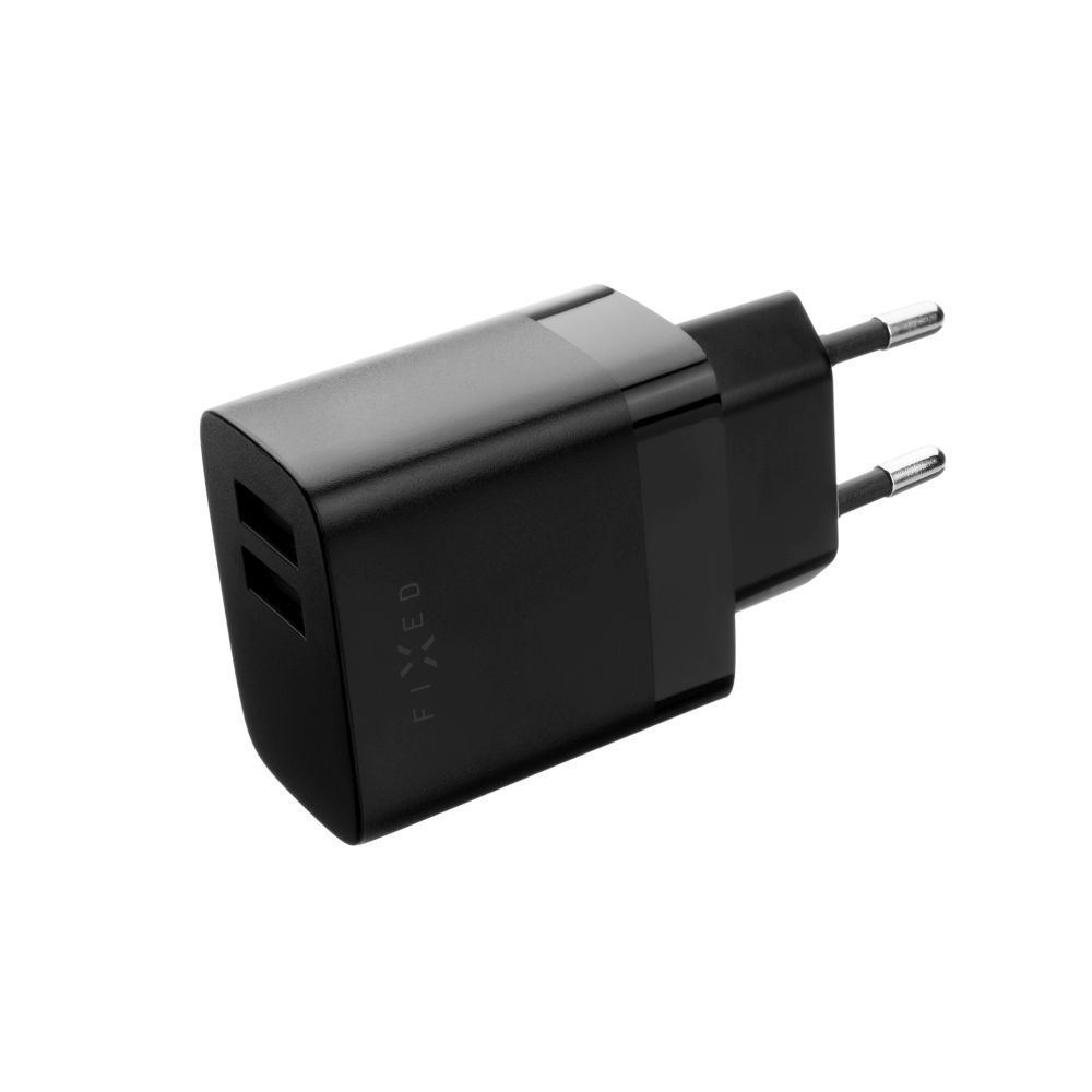 FIXED hálózati töltő, 2*USB-A kimenet, 17W + USB/USB-C kábel, fekete - Image 1
