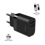 FIXED hálózati töltő, 2*USB-A kimenet, 17W + USB/USB-C kábel, fekete - Image 2