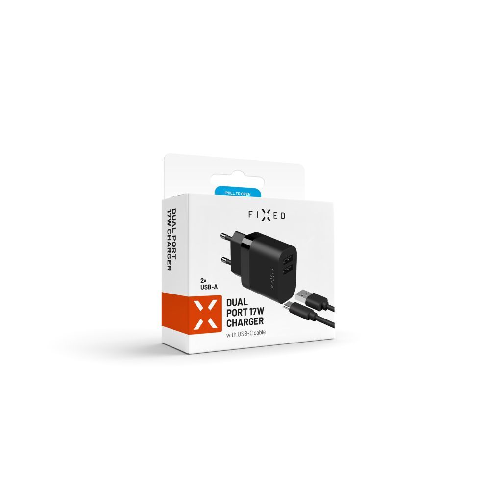 FIXED hálózati töltő, 2*USB-A kimenet, 17W + USB/USB-C kábel, fekete - Image 9