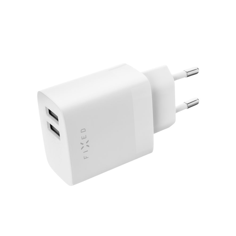 FIXED hálózati töltő, 2*USB-A kimenet, 17W + USB/USB-C kábel, fehér - Image 1
