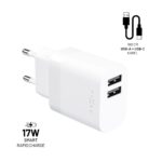 FIXED hálózati töltő, 2*USB-A kimenet, 17W + USB/USB-C kábel, fehér - Image 2