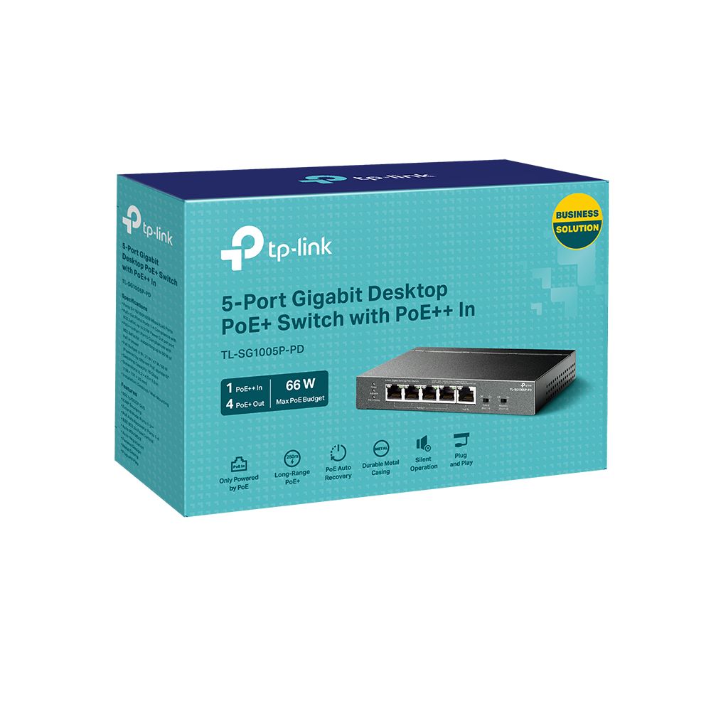 TP-Link TL-SG1005P-PD 5-Port Gigabit Desktop PoE+ Switch with 1-Port PoE++ In and 4-Port PoE+Out - Image 4