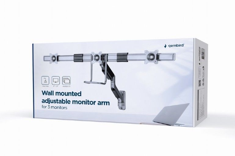 Gembird MA-WA3-01 Wall mounted adjustable monitor arm for 3 monitors 17"-27" Black - Image 8