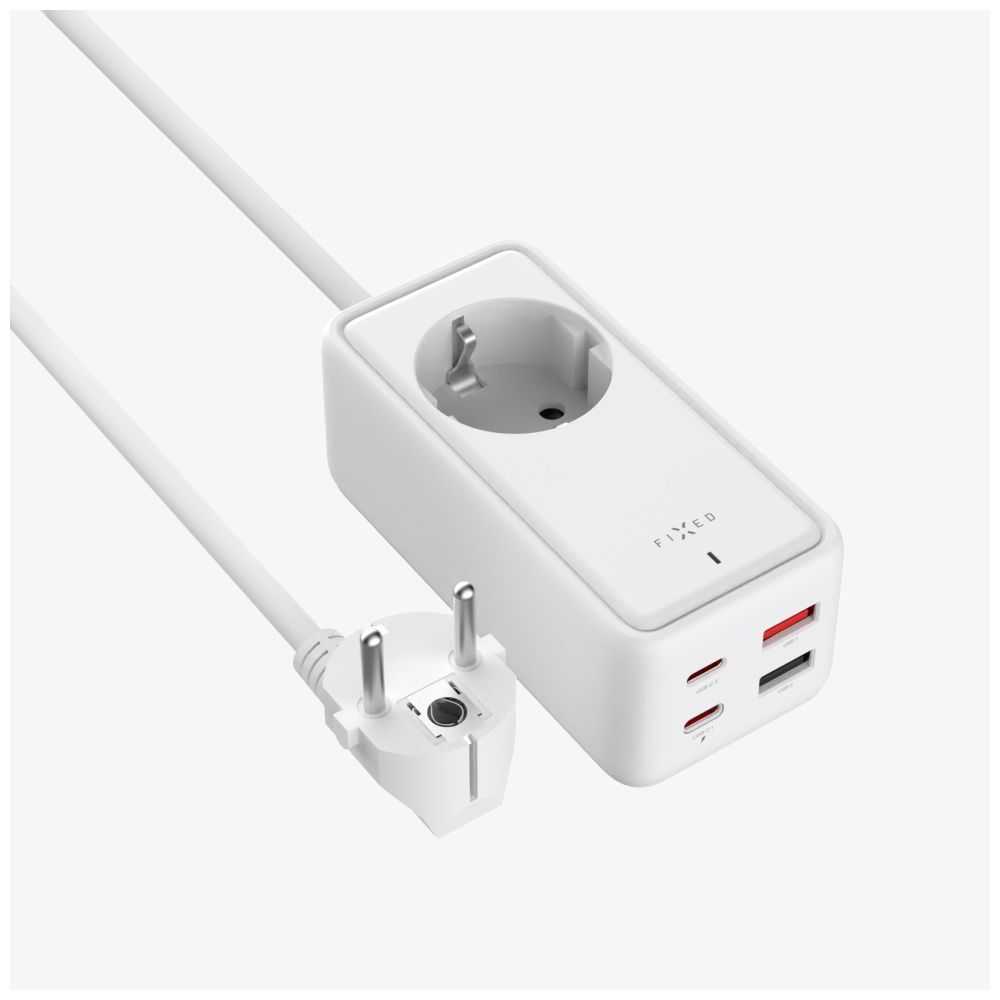 fixed-charging-strip-2xusb-c-2xusb-gan-iii-1.5m-pd-65w-white_5.jpg FIXED hálózati USB töltő, GaN III technológia, kimenetetk: 2 * USB-A QC3.0, 2 * USB-C PD3.0 65W , 1*220V, 1.5m kábel, fehér - Image 5