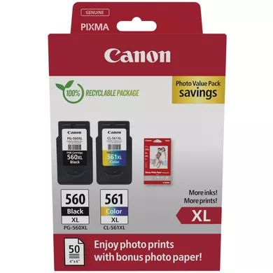 canon-pg-560-xl-cl-561-xl-multipack-tintapatron-photo-paper-value-pack_1.jpg Canon PG-560 XL + CL-561 XL Multipack tintapatron + Photo Paper Value Pack - Image 1