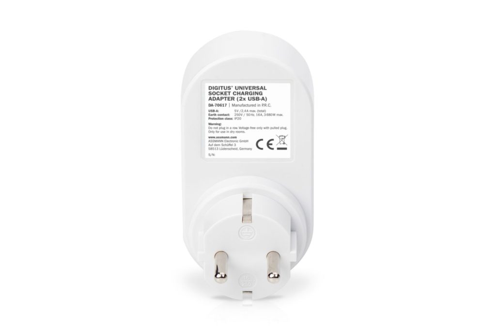 Digitus DA-70617 Universal USB Plug-in Charger with 2 x USB-A Sockets and Integrated Socket - Image 3