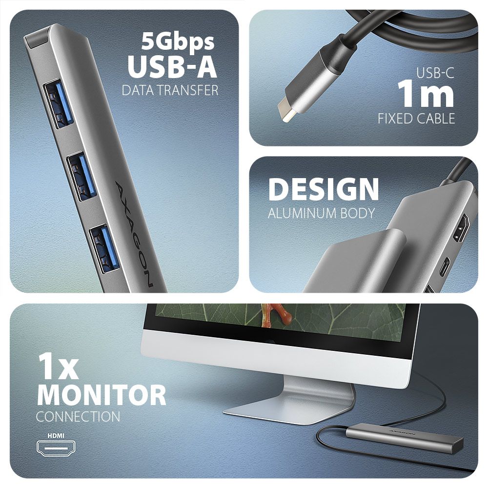 AXAGON HMC-5H USB-C 5Gbps 5in1 hub Silver - Image 3