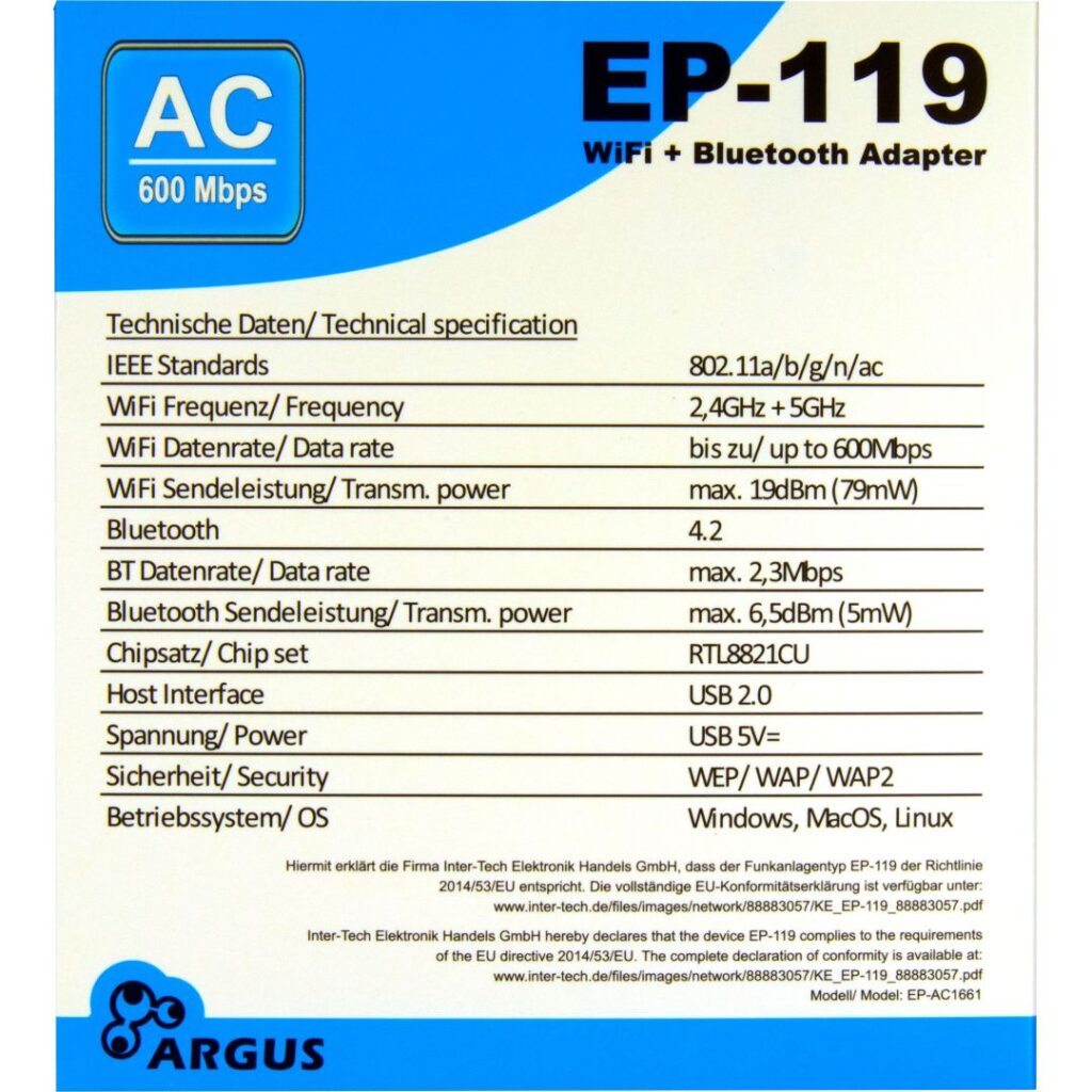 Inter-Tech EP-119 Small USB Adapter with WiFi 5 and Bluetooth 4.2 - Image 4