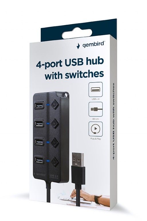 Gembird 4-port USB2.0 HUB with Switches Black - Image 4