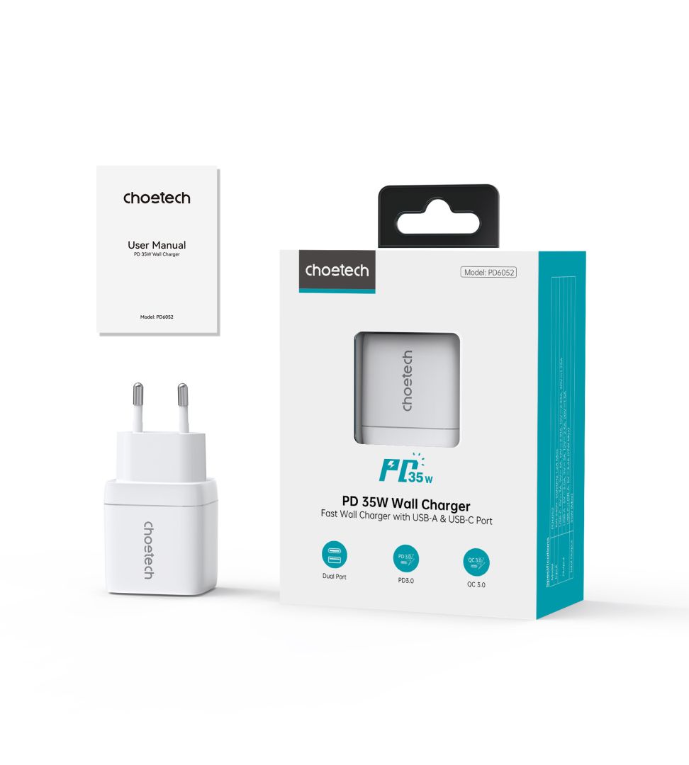 choetech-pd6052-charger-white_3.jpg Choetech  PD6052 35W Wall Charger White - Image 3