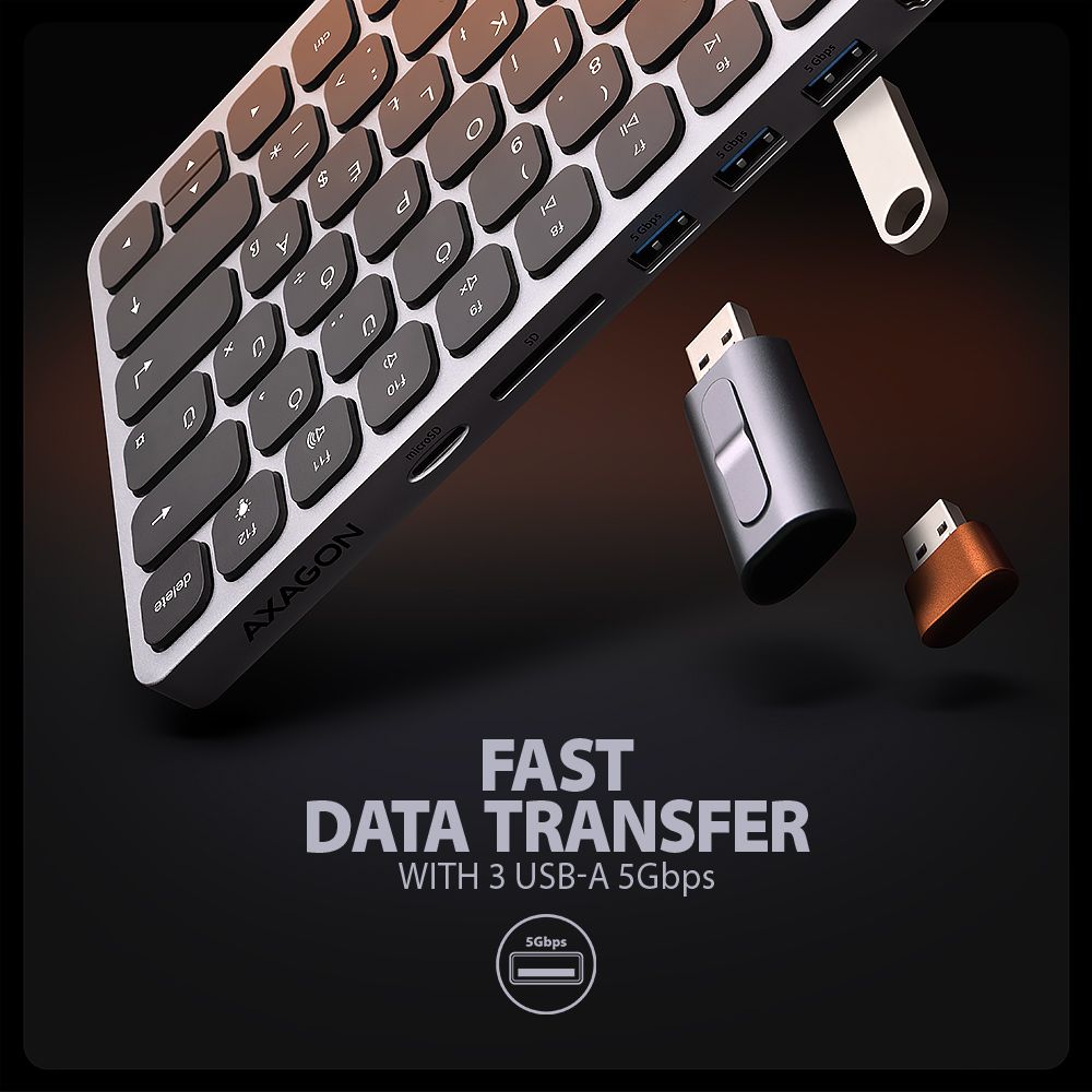 AXAGON HMC-KB-HU Magyar billentyűzet és 9 az 1-ben hub - Image 7