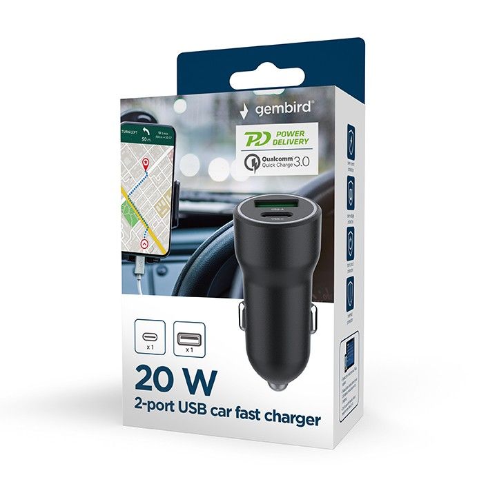 Gembird 2-Port USB Car Fast Charger Black - Image 5