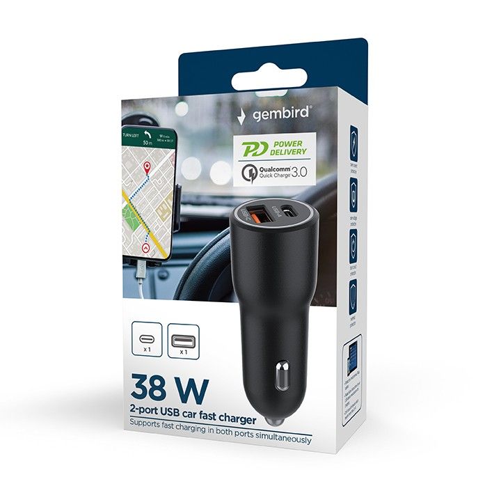 Gembird 2-Port USB Car Fast Charger Black - Image 8