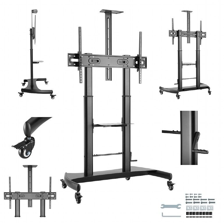 Gembird TVS-100T-02 Height adjustable TV floor stand with caster wheels 60"-100" Black - Image 6