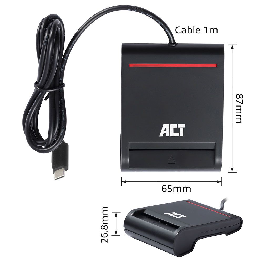 ACT AC6020 External USB-C Smartcard eID Card Reader Black - Image 4