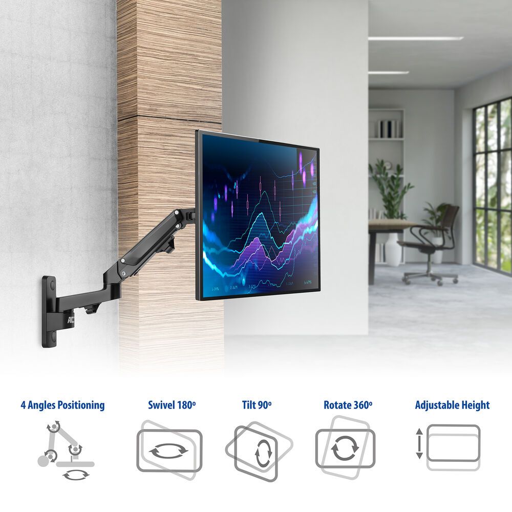 ACT AC8310 Monitor wall mount with gas spring 1 screen Black - Image 5