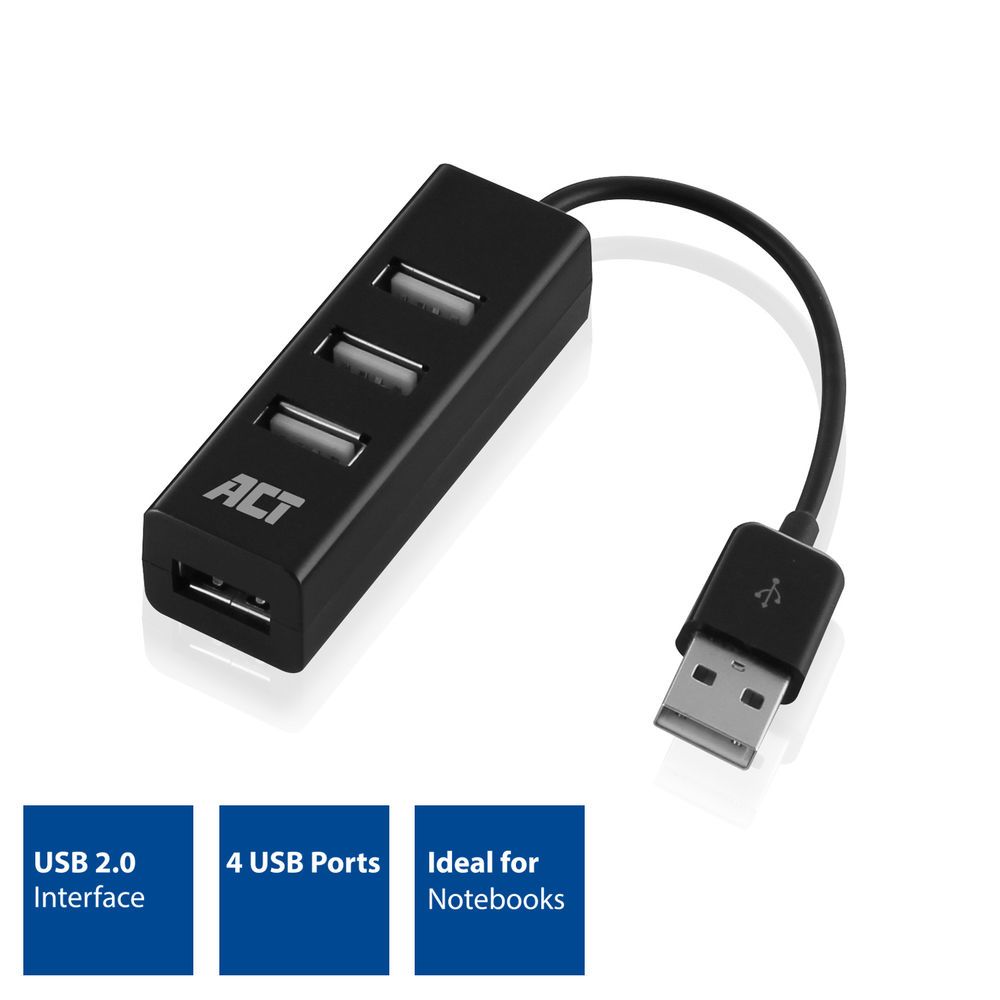 ACT AC6205 4-portos USB 2.0 HUB Black - Image 4