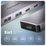 AXAGON HMC-5H60 USB-C 5Gbps 5in1 Hub Silver - Image 2