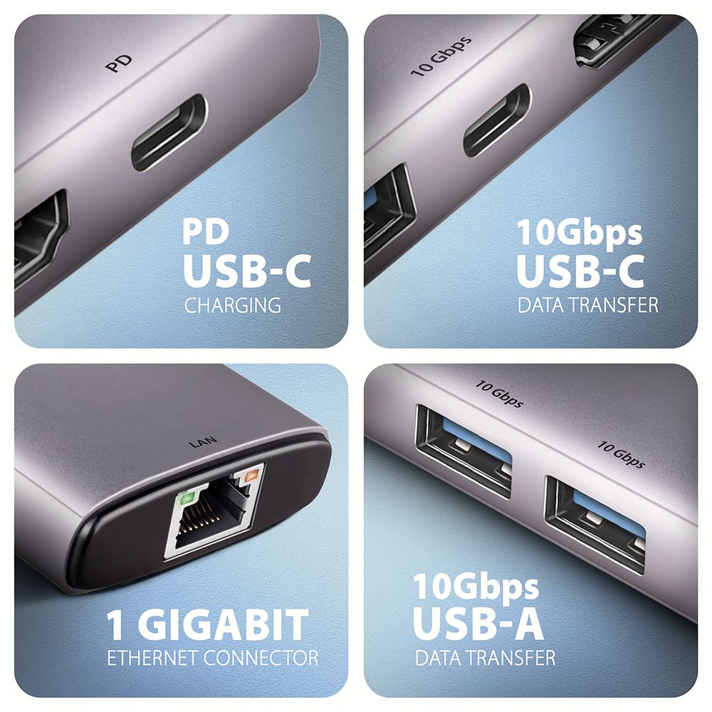 AXAGON HMC-6G2L USB-C 10Gbps 6in1 Hub Silver - Image 4