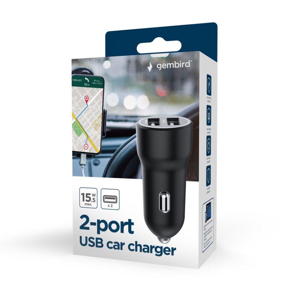 Gembird 2-Port USB Car Charger 3.1A Black - Image 6