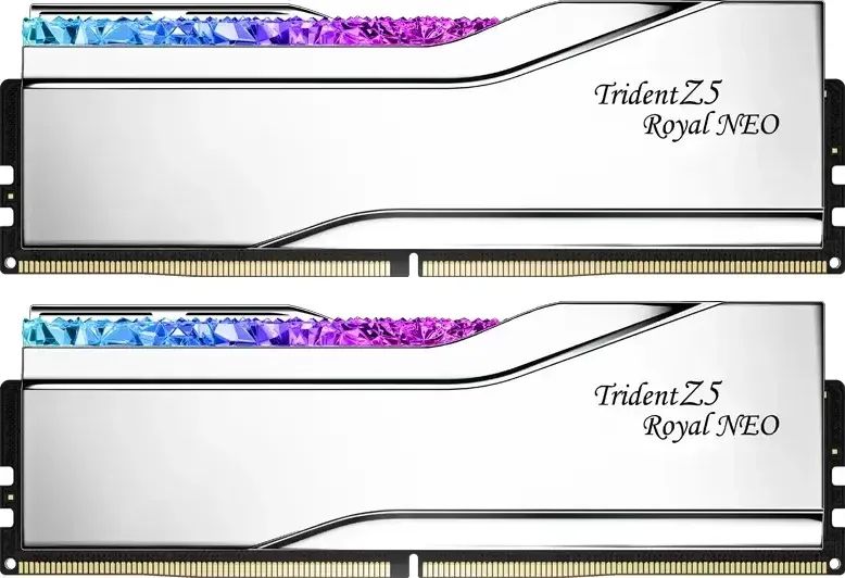 g.skill-32gb-ddr5-6000mhz-kit-2x16gb-trident-z5-royal-neo-silver_1.jpg G.SKILL 32GB DDR5 6000MHz Kit(2x16GB) Trident Z5 Royal Neo RGB Silver - Image 1