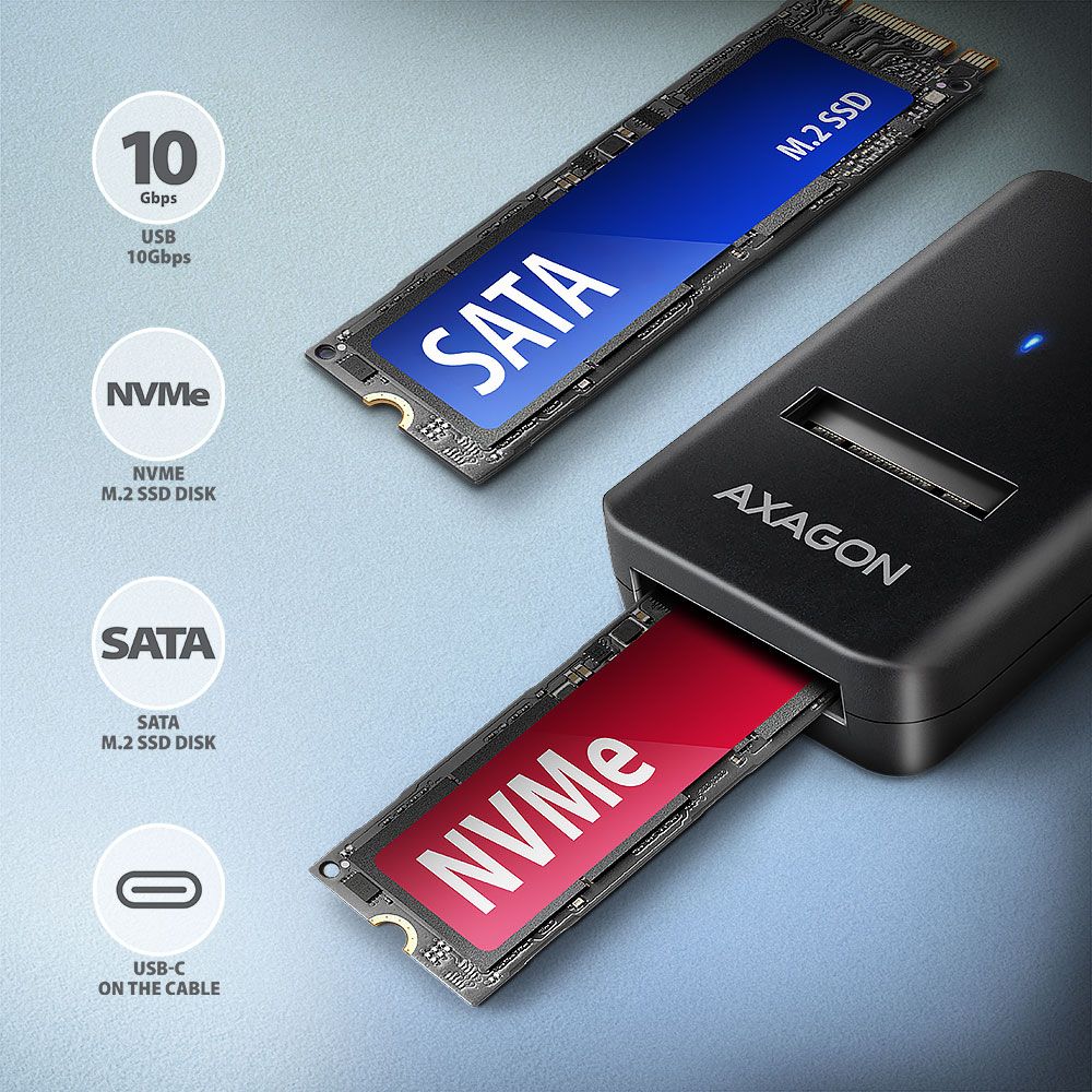 AXAGON ADM2-CM USB-C 10Gbps M.2 NVMe & SATA SSD Adapter - Image 2