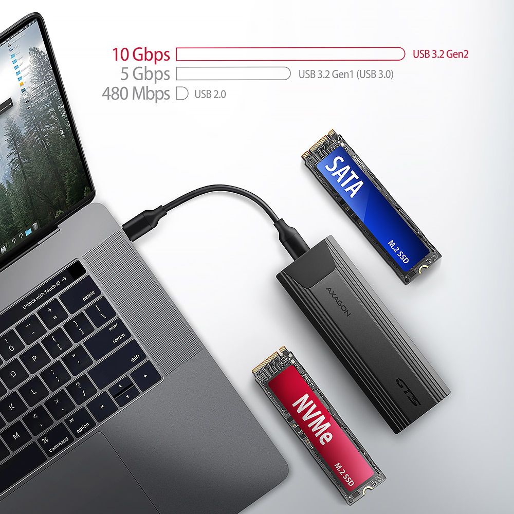 Axagon EEM2-GTS2 USB-C 3.2 Gen 2 M.2 NVMe/SATA szürke csavar nélküli külső SSD ház - Image 8
