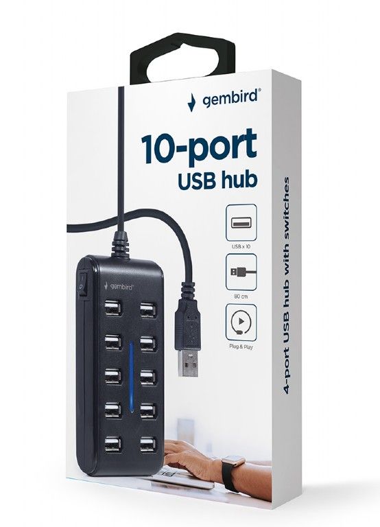 Gembird 10-port USB 2.0 Hub Black - Image 5