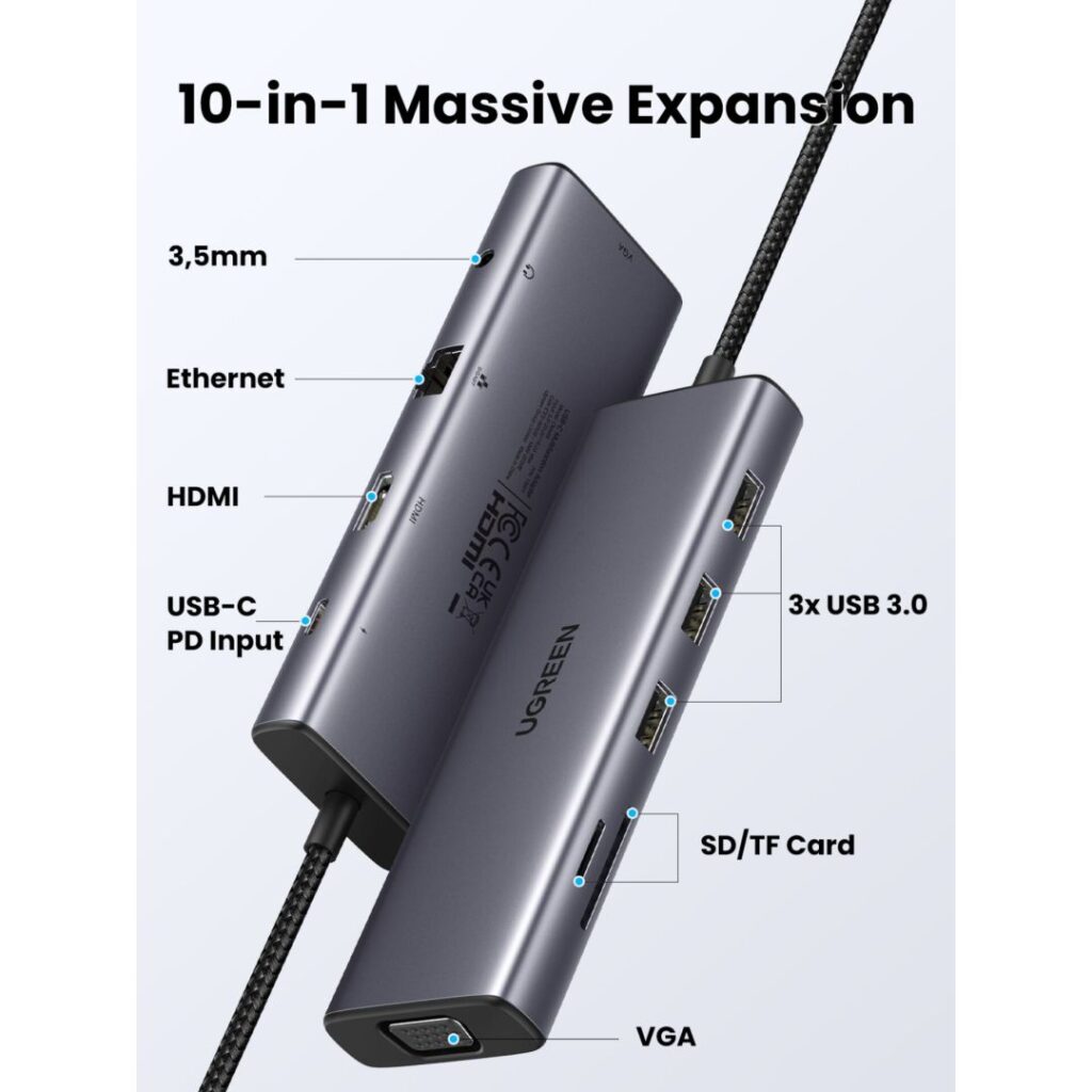 UGREEN Revodok 10-in-1 USB-C Hub Grey - Image 3