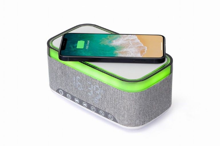 Gembird DAC-SPKBT-QC15-GR Digital alarm clock with speaker wireless charging function White/Light Grey - Image 2