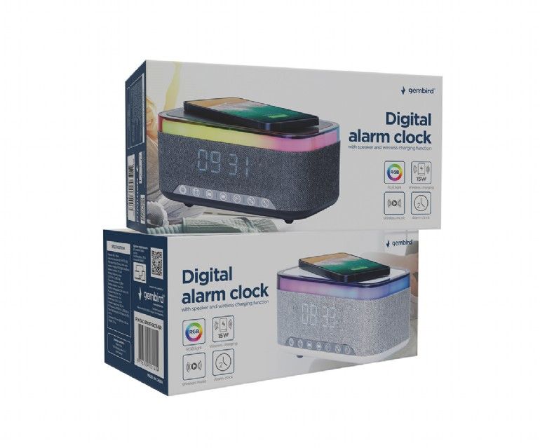 Gembird DAC-SPKBT-QC15-GR Digital alarm clock with speaker wireless charging function White/Light Grey - Image 5