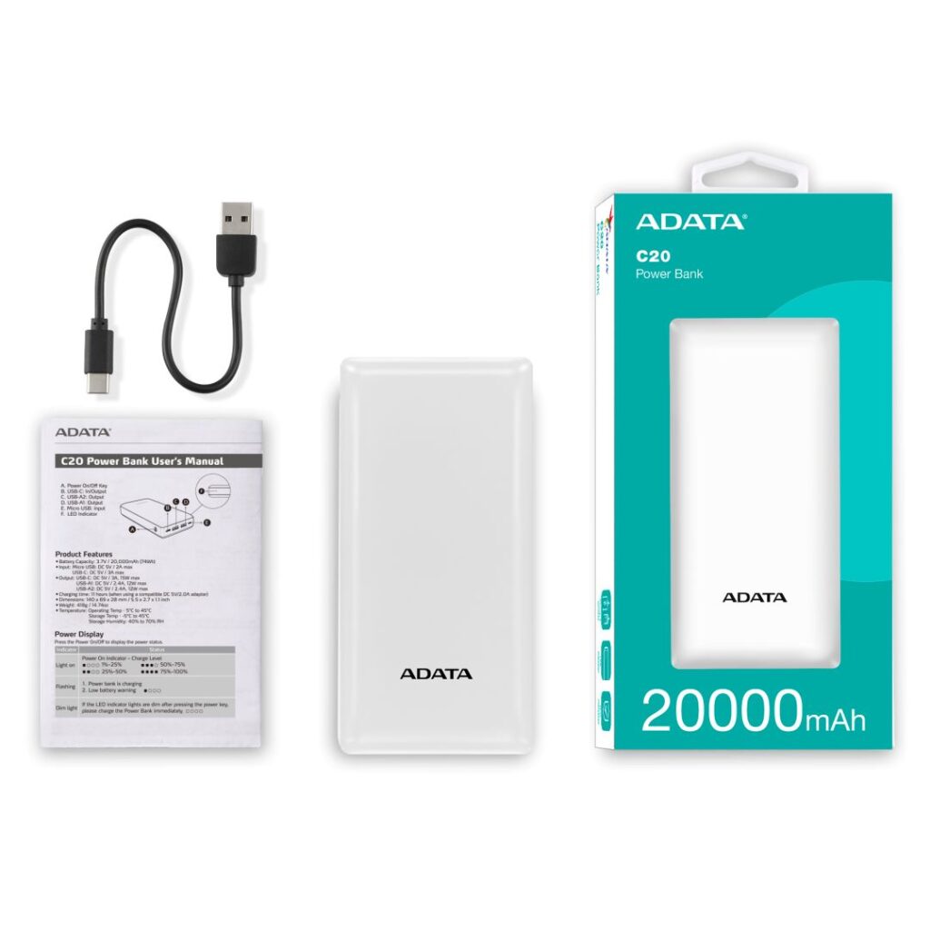 a-data-c20-20000mah-powerbank-white_4.jpg A-Data C20 20000mAh PowerBank White - Image 4