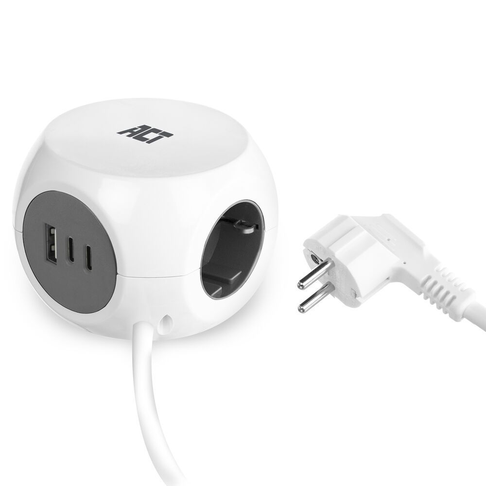 ACT Power Strip Cube F Socket Hálózati Elosztó 3DIN 1,5m White - Image 1
