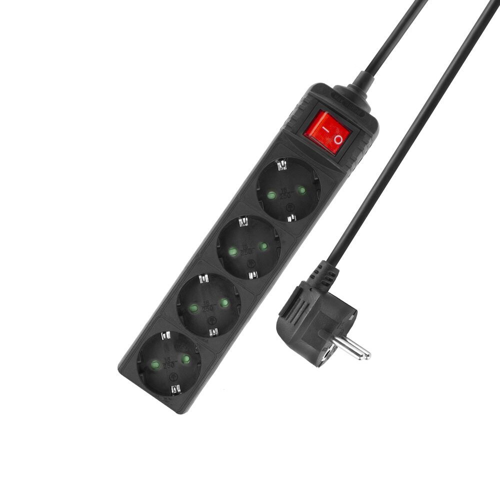 ACT Power Strip with Illuminated Switch Hálózati Elosztó Kapcsolóval 4DIN 2m Black - Image 1