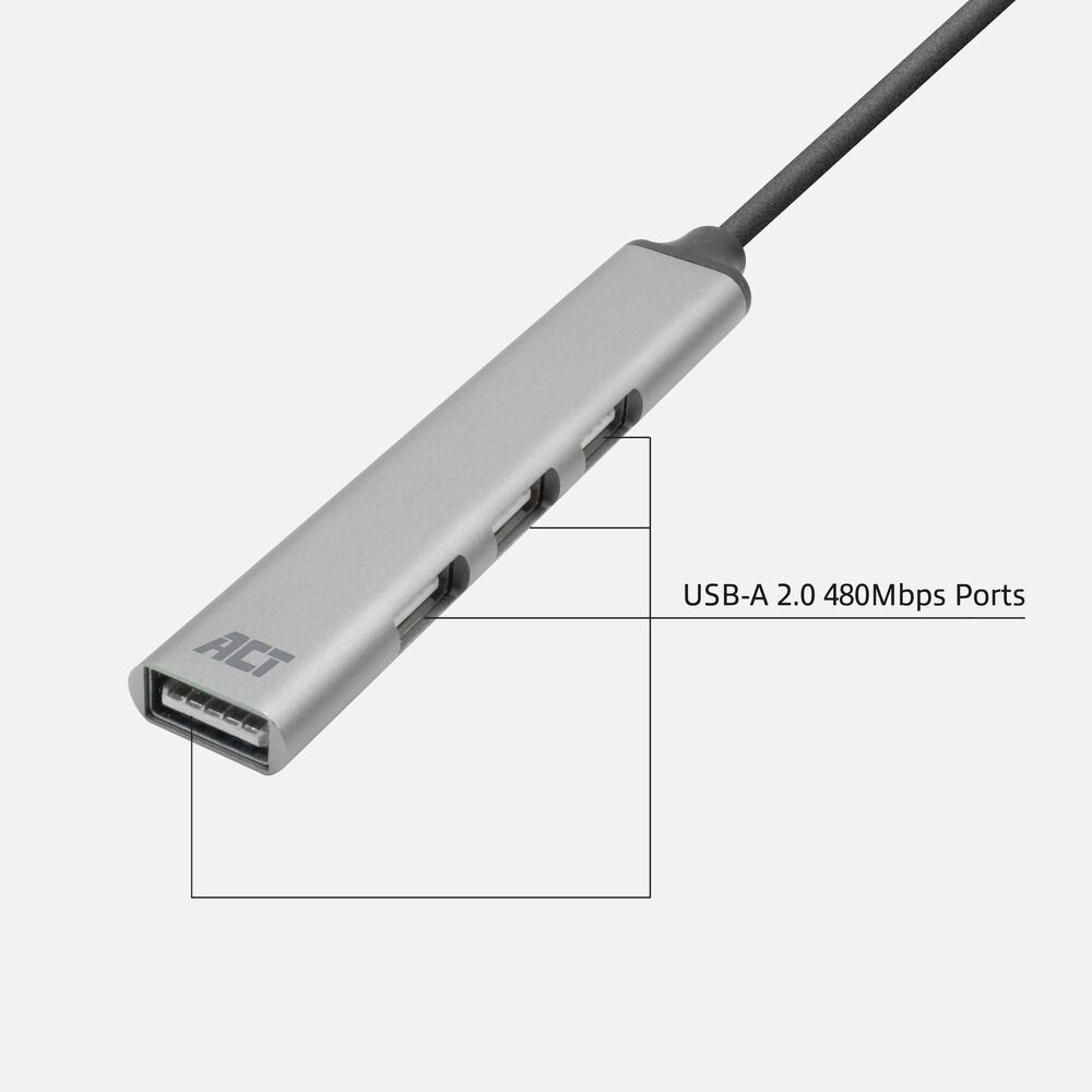 ACT 4-portos USB2.0 HUB Grey - Image 3