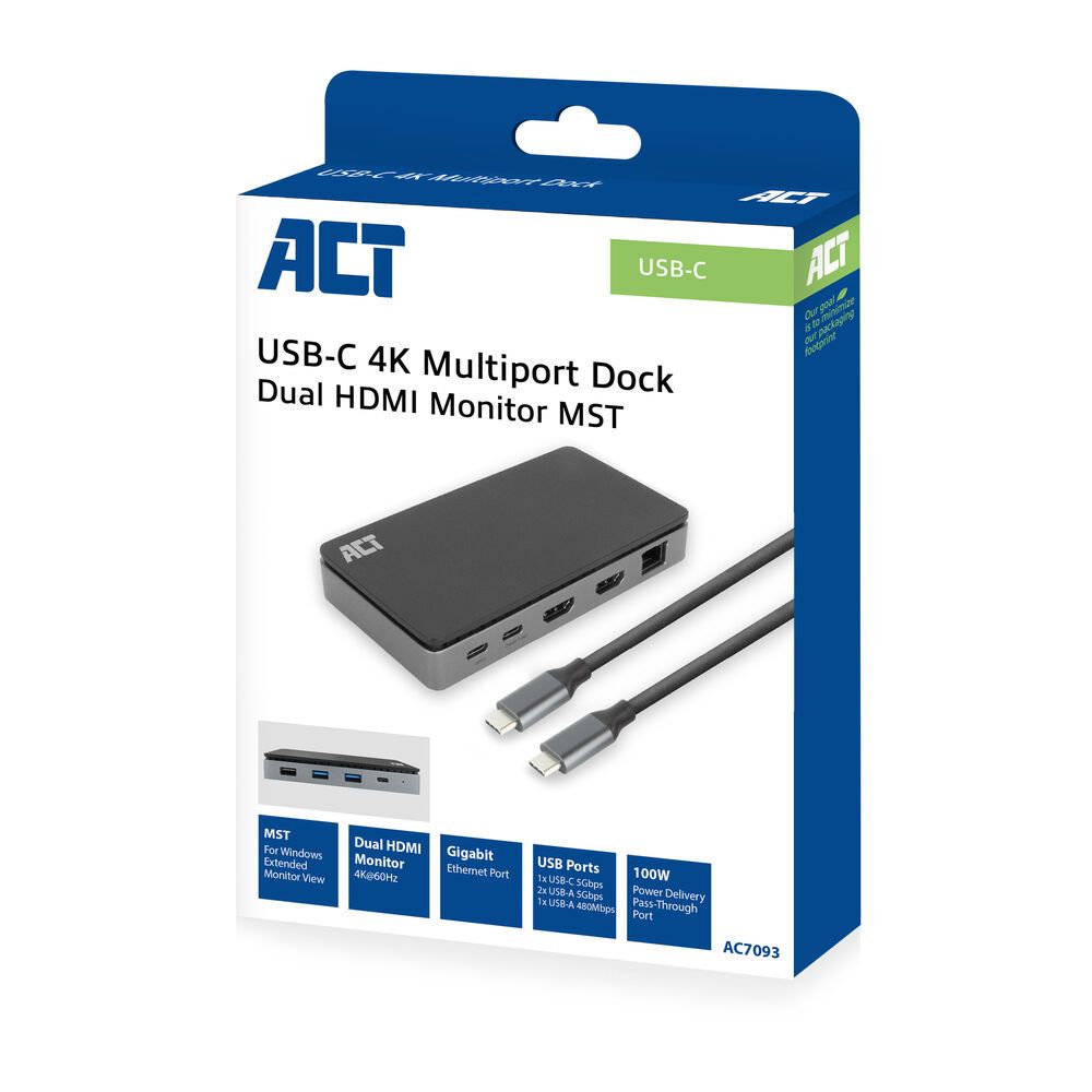 ACT AC7093 USB-C 4K MST Docking Station Silver - Image 2