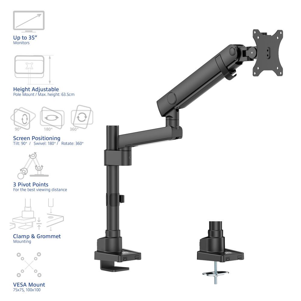 ACT AC8327 Single monitor arm office solid pro with mechanical spring - Image 2