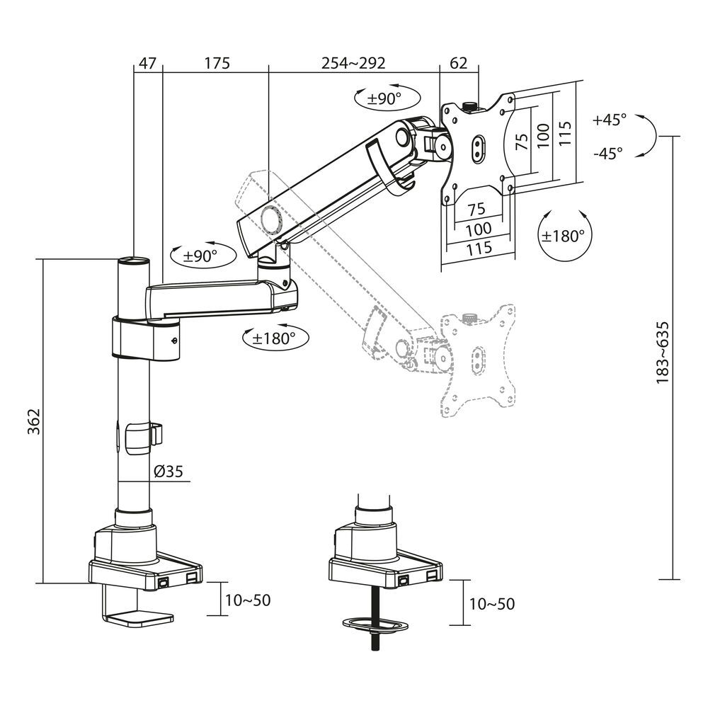 ACT AC8327 Single monitor arm office solid pro with mechanical spring - Image 9