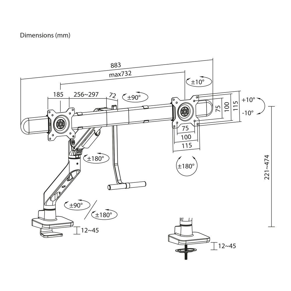 ACT AC8344 Dual Monitor Arm Office Premium with Gas Spring Crossbar - Image 6