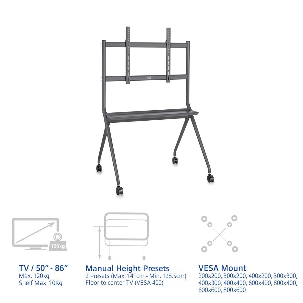 ACT AC8372 Mobile TV/monitor floor stand, 50” to 86” VESA - Image 2