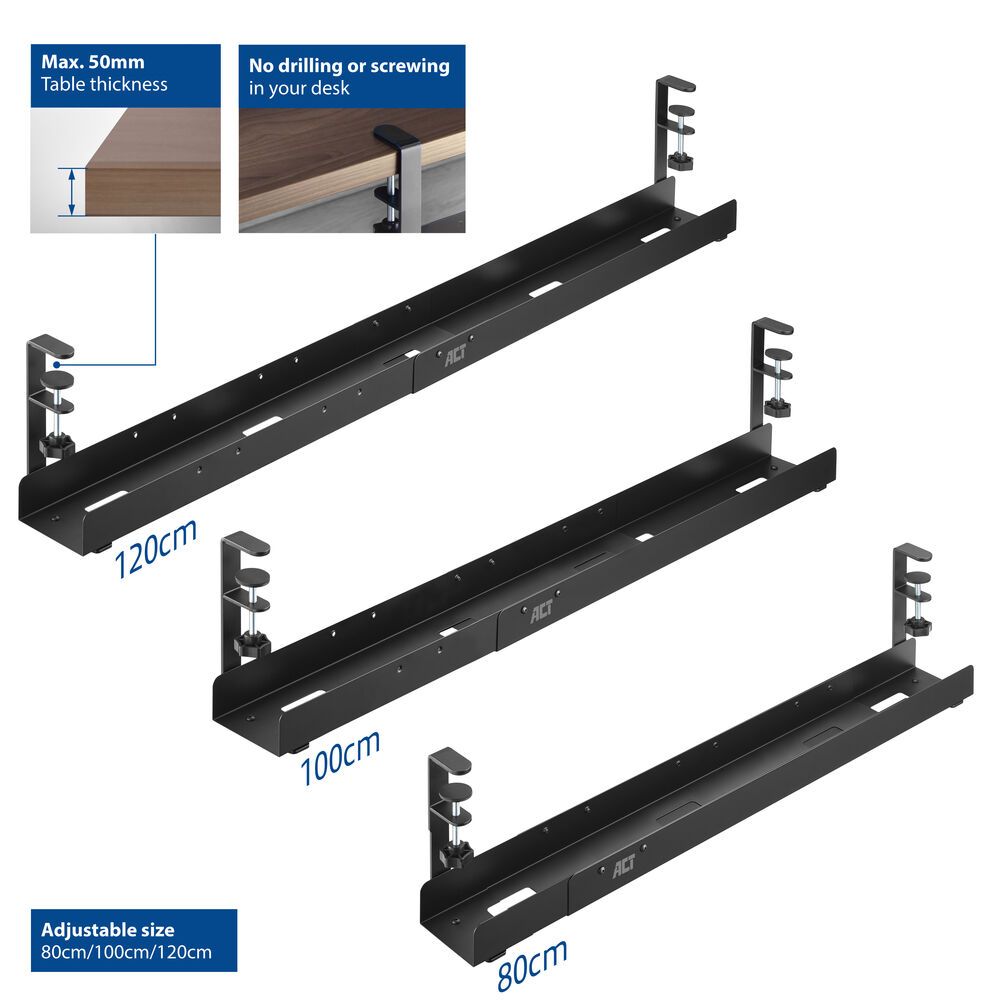 act-ac8376-under-desk-extendable-cable-management-tray-with-clamp-mount_3.jpg ACT AC8376 Under Desk Extendable Cable Management Tray with Clamp Mount - Image 3