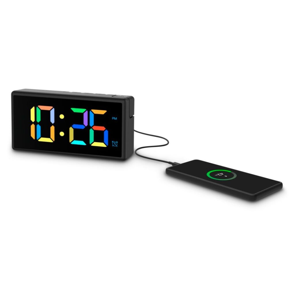 Hama Ibiza Digital Alarm Clock Multi-Colour Display with USB Charging Function Black - Image 4