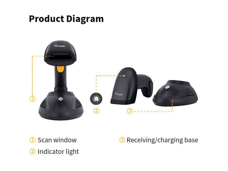 EQuip Wireless 2D Barcode Scanner Long Distance with Stand Vonalkódolvasó Black - Image 5