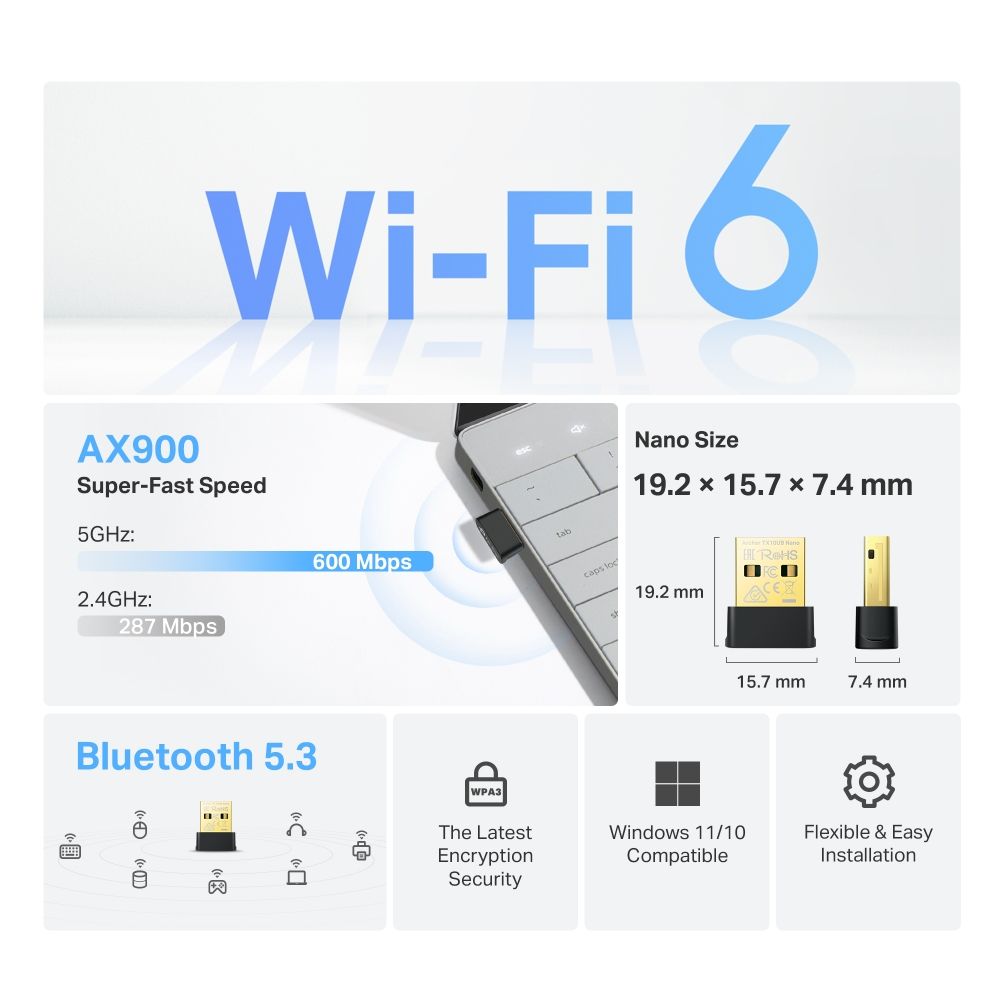 TP-Link Archer TX10UB Nano AX900 Nano Wi-Fi 6 Bluetooth 5.3 USB Adapter - Image 6