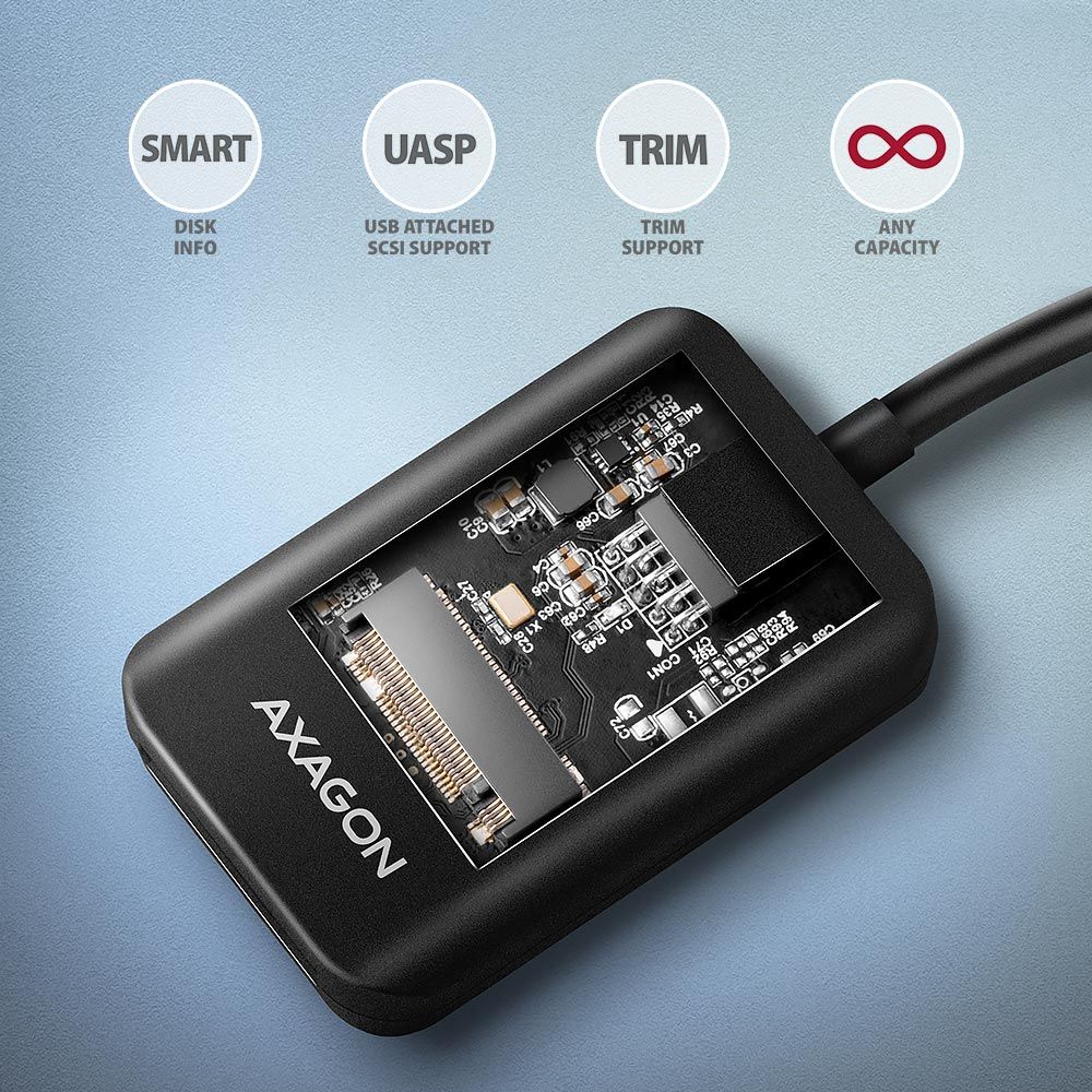 AXAGON ADM2-AM USB-A 10Gbps M.2 NVMe & SATA SSD Adapter - Image 4